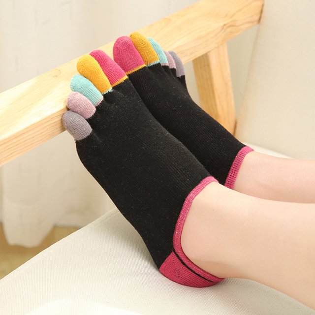 Calcetines coloridos para correr para mujer, calcetines con cinco dedos, forro invisible, calcetines hasta el tobillo de algodón para barco