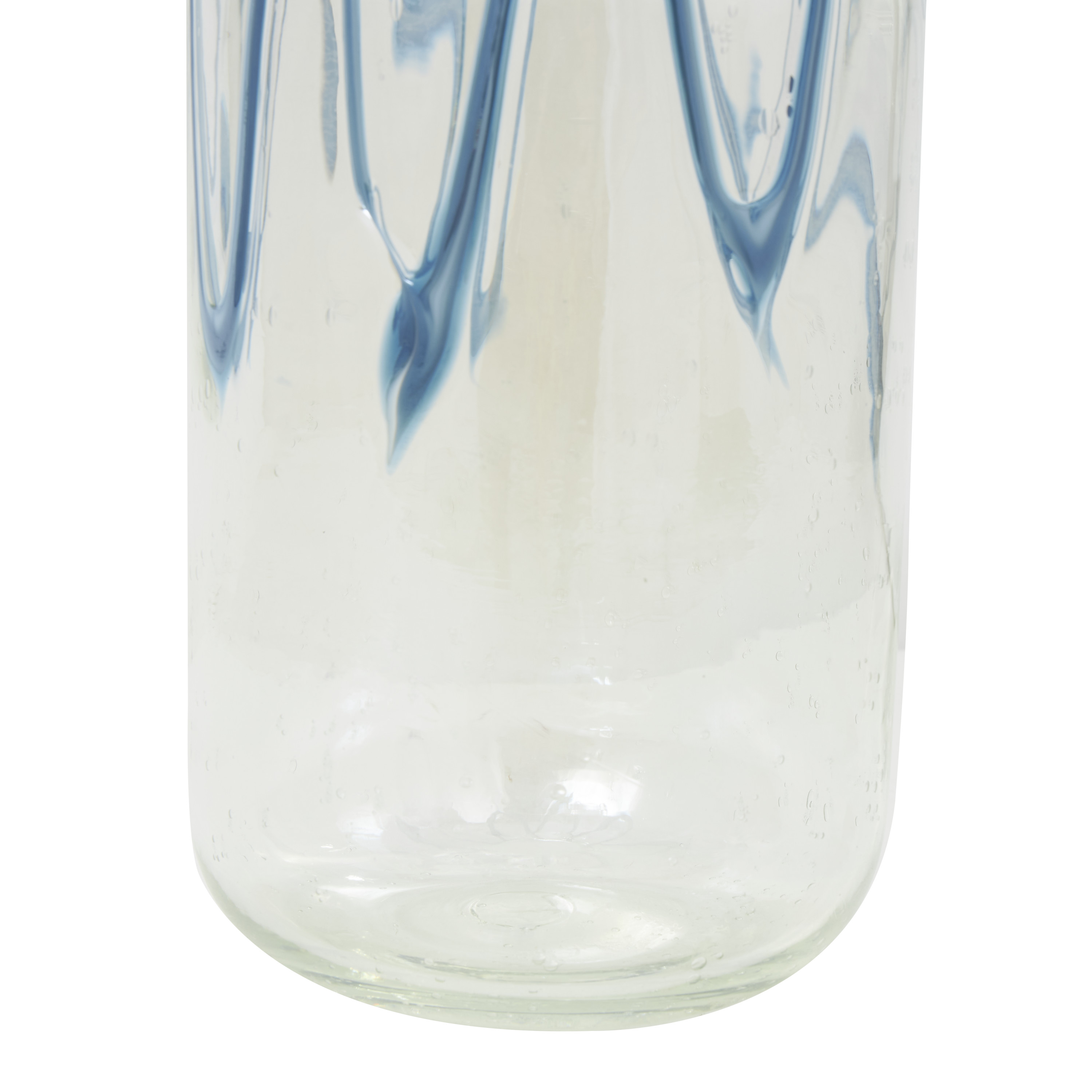 DecMode 13" Abstract Cream Glass Vase with Wavy Blue Design