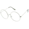 thumbnail image 2 of Classic Oversize Slim Metal Frame Clear Flat Lens Round Eyeglasses 56mm (Silver / Clear), 2 of 4