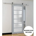 thumbnail image 3 of Sturdy Barn Door Frosted Glass | Veregio 7602 Matte Grey | 6.6FT Rail Hangers Heavy Hardware Set | Solid Panel Interior Doors-28" x 96"-Silver Rail, 3 of 6