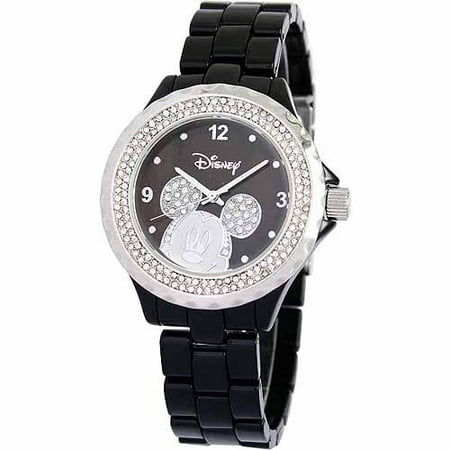 Disney Mickey Mouse Women's Enamel Watch, Black Bracelet
