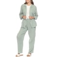 thumbnail image 2 of White Mark Women's 2-Piece Oversize Long Sleeve Button Down Cotton Linen Gauze Lounge Beach Set, 2 of 7