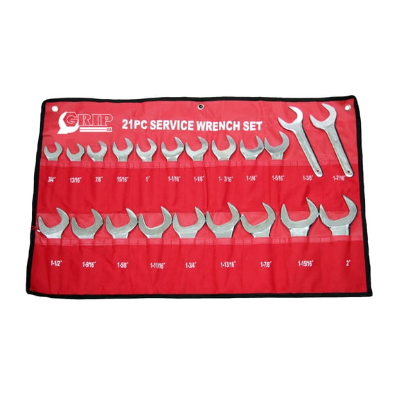 GRIP 21 pc Jumbo Service Wrench Set SAE - Sizes from 3/4" to 2" - Chrome Plated CRV Steel - Roll-Up Storage Pouch