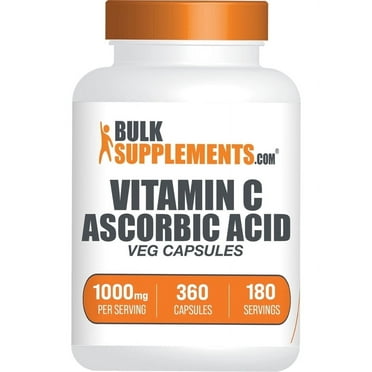 BulkSupplements Vitamin C Powder - Ascorbic Acid, Vitamin C Supplement - Vegan, 2 Capsules per Serving (1000mg), 360 Count