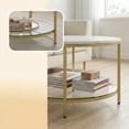 thumbnail image 3 of LEDREM 2-Tier Round Coffee Table with Faux Marble Top & Glass Shelf, Modern Small Center Table for Living Room, Marble White and Pale Gold, 3 of 7