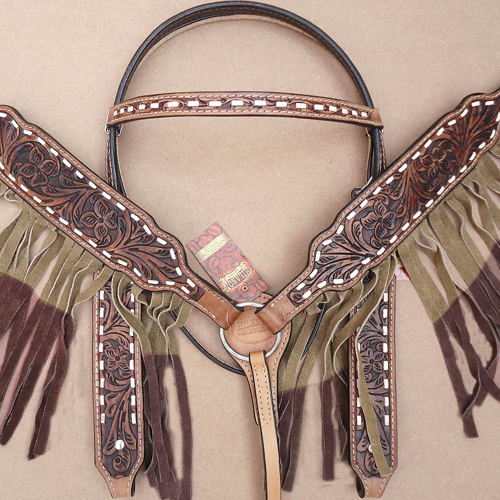 Western Horse Headstall Breast Collar Set Tack American Leather Brown