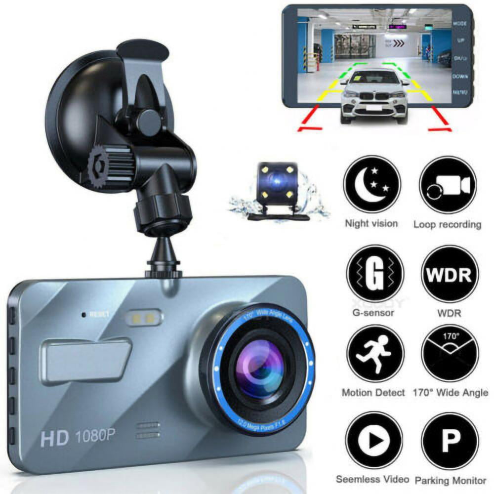 4" 170° 1080P Car Dashboard Camera DVR Video Dash Cam Rear Recorder Night Vision 