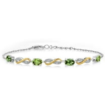 Gem Stone King 2.05 Ct Green Tourmaline Green Peridot 925 Silver and 10K Yellow Gold Lab Grown Diamond Infinity Bracelet for Women Mother's Mom Wife Her, Fully Adjustable up to 7.5 inch)