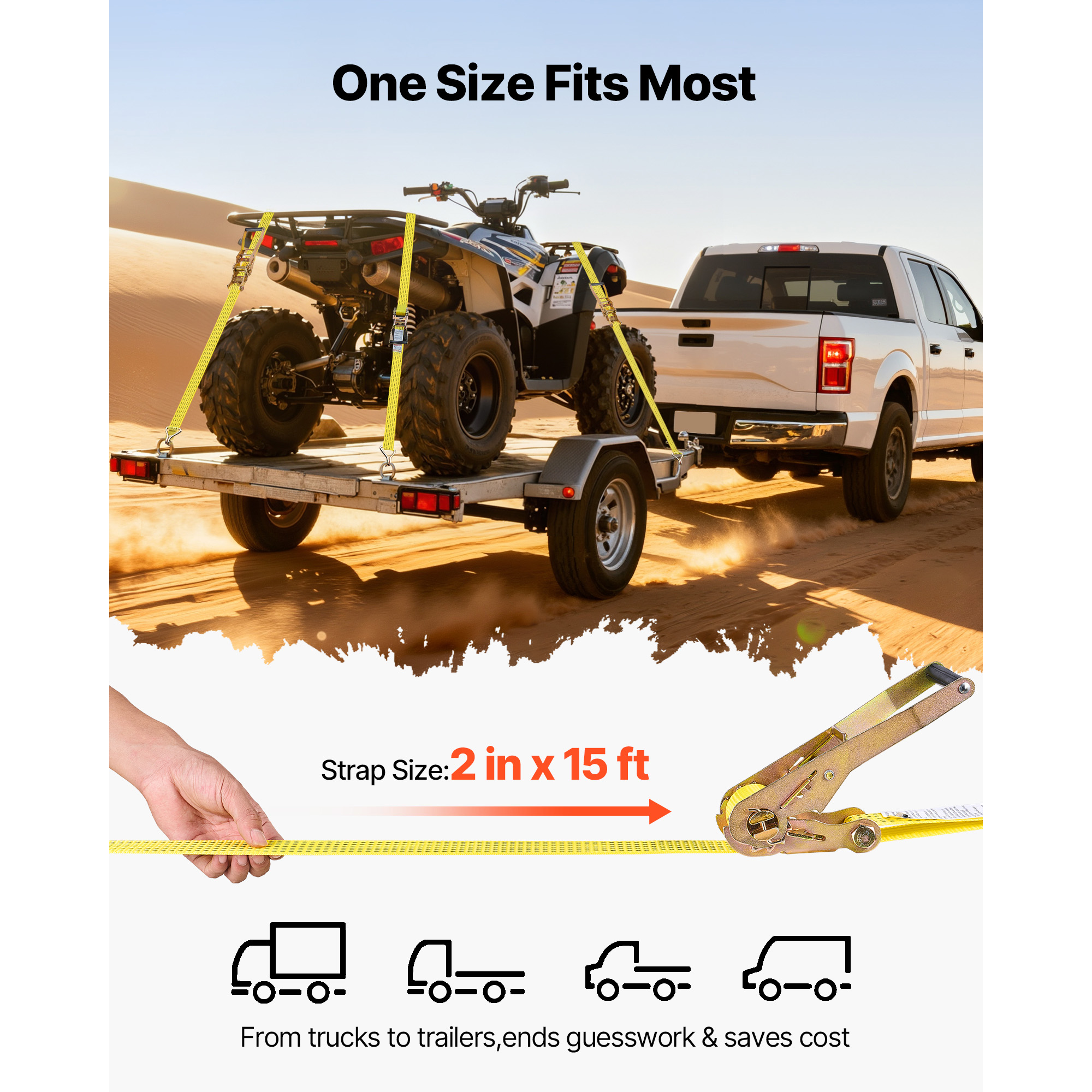 KFFKFF Heavy Duty Ratchet Straps, 2 in x 15 ft, Tie Down Straps with Double J Hooks, 5000 lbs Load Capacity, Carry Bag Included, Ideal for Securing Cargo, Trailers, Motorcycles, Kayaks, Car Roof