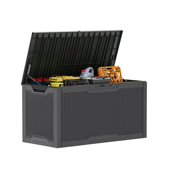 ModFusion 100 Gallon Outdoor Patio Box Deck Plastic Resin Storage Box Backyard, Dark Gray