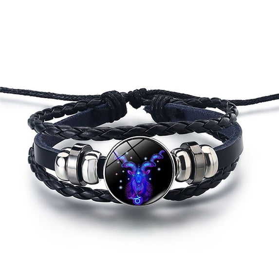 SEARCHI 12 Constellation Bracelets Leather Multilayer Alloy Adjustable Bracelets for BFF Couples, Hand Woven Braided Rope Bangle,Capricornus