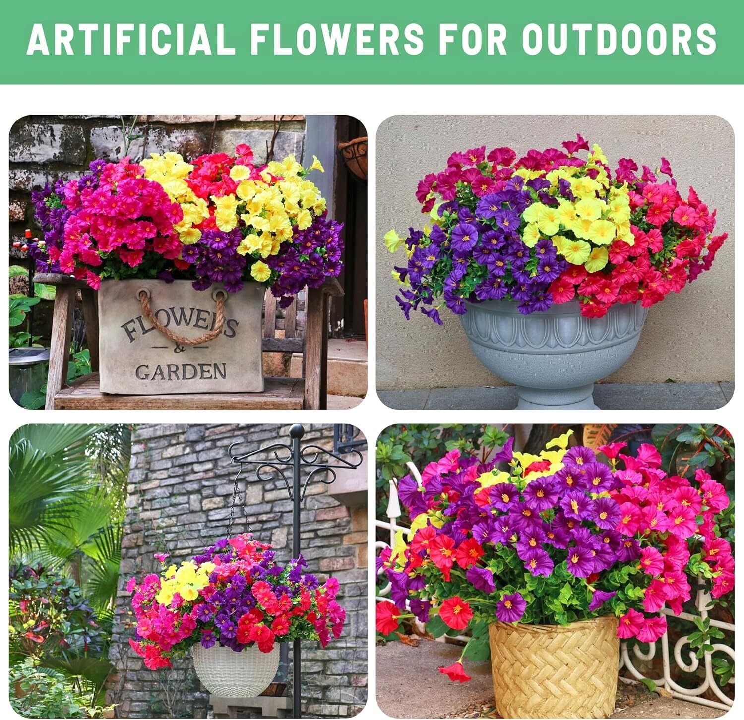 GoXteam 12 Bundles Artificial Flowers for Outdoors Faux Morning Glory Spring Summer Decoration, Fake Flowers Plants Look Real Silk Flowers Decor for Outside Planter Front Door Porch Patio Yard