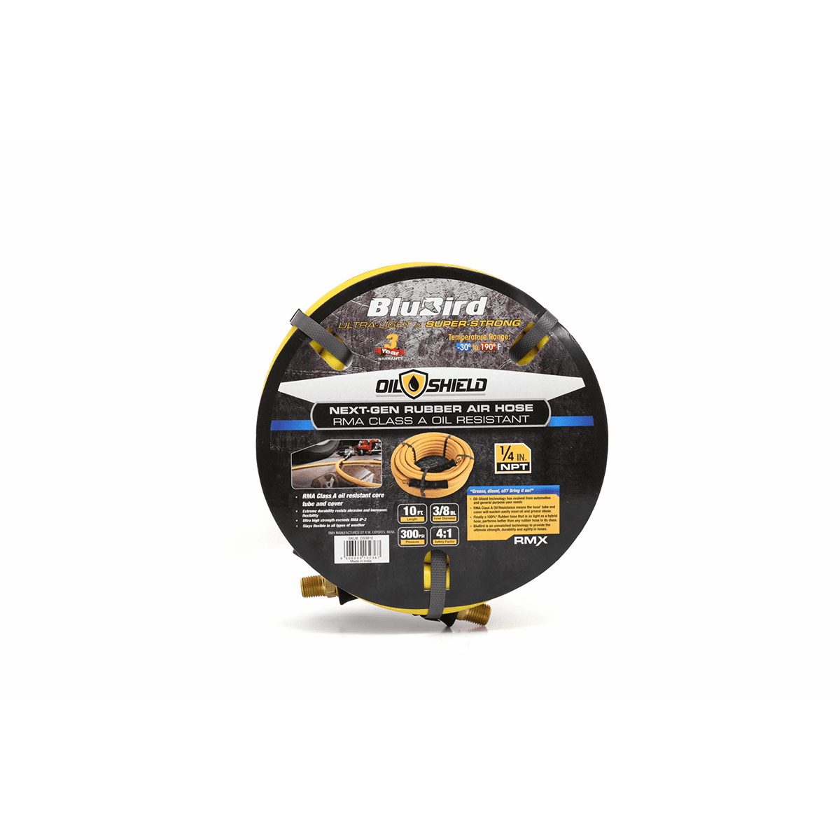 BluBird OS3810 Oil Shield Rubber Air Hose 3/8" x 10 ft