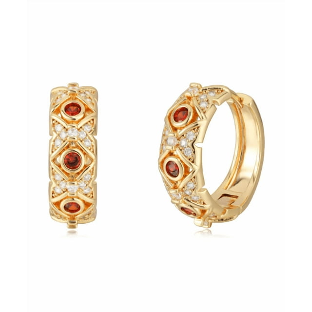 Pendiente Xtellar Aretes Dorados Con Zirconia Y Gemas Rojas