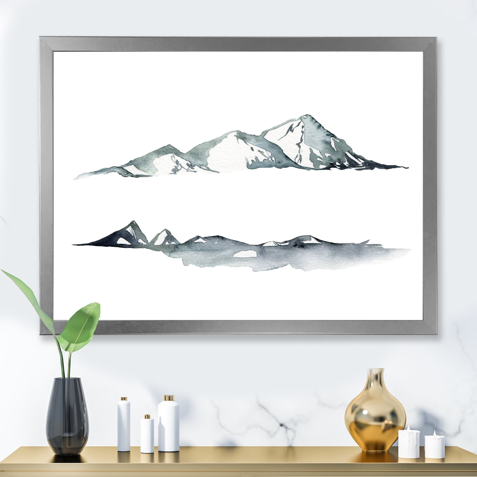 Designart 'Minimalistic Dark Blue Mountains Landscape' Modern Framed Art Print