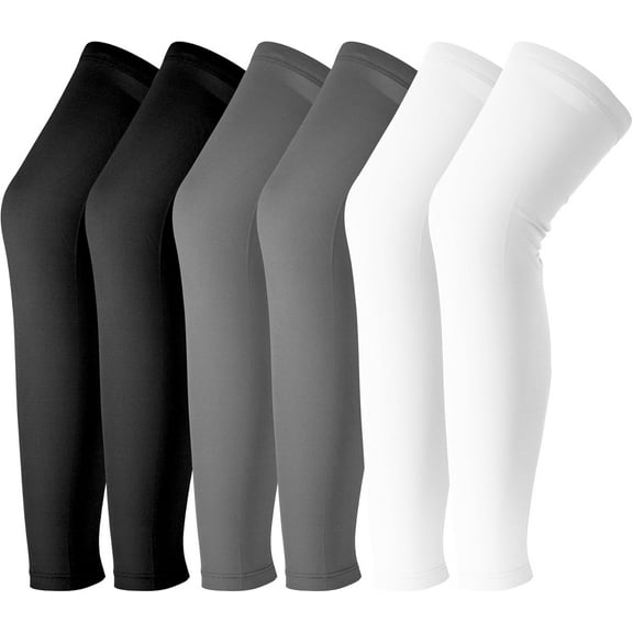 3 Pairs Compression Leg Sleeves,Compression UV Leg Sleeve,Full Length Leg Sleeve for Sports Cycling,Black,Grey,White