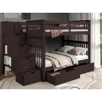 Bedz King Stairway Bunk Beds Full over Full with 4 Drawers in the Steps and 2 Under Bed Drawers, Dark Cherry