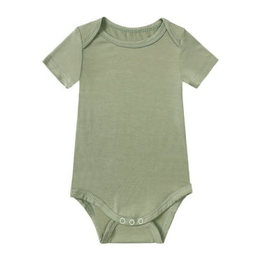 WERYOUNG Girls Boys Bodysuits Summer Cartoon Printed Round Neck Short Sleeve Solid Color Bodysuits Comfort Onesieï¼Army Greenï¼6-12 Months