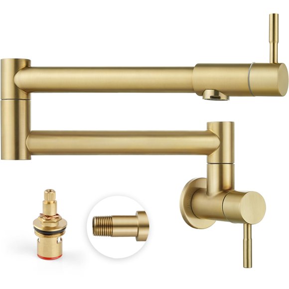 Heyalan Grifo Para Llenado De Ollas De Oro Cepillado, 19 Pulgadas, Plegable, Estirable, Montaje En Pared, Cocina, Restaurante, Grifo De Acero Inoxidable Sus304 Con Doble Articulación, Brazo Oscilante,