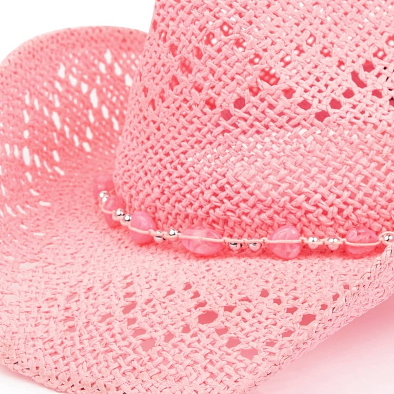 Straw Cowboy Hat for Women with Beaded Trim and Shapeable  display picture 1