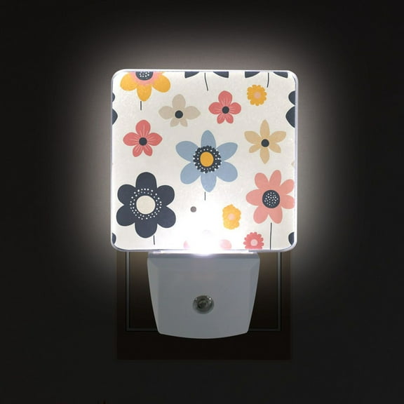 Yayeee LED Night Light for The Home Plug in With Light Sensors 2 Pack, Beige Retro Flower