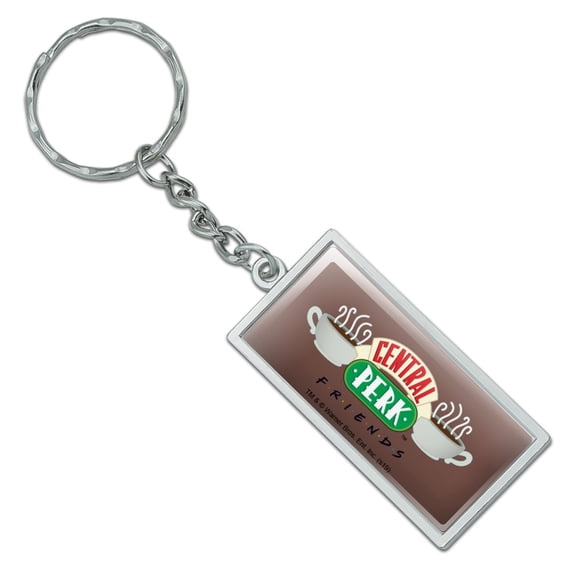 Rectangle Friends Central Perk Logo Keychain in Chrome Plated Metal