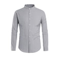 thumbnail image 2 of Men Long Sleeve Stand Collar Pure Color Male Blouse Tops, 2 of 3