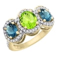 thumbnail image 1 of 10K Yellow Gold Natural Peridot & London Blue Topaz 3-Stone Ring Oval Diamond Accent, size 9, 1 of 2