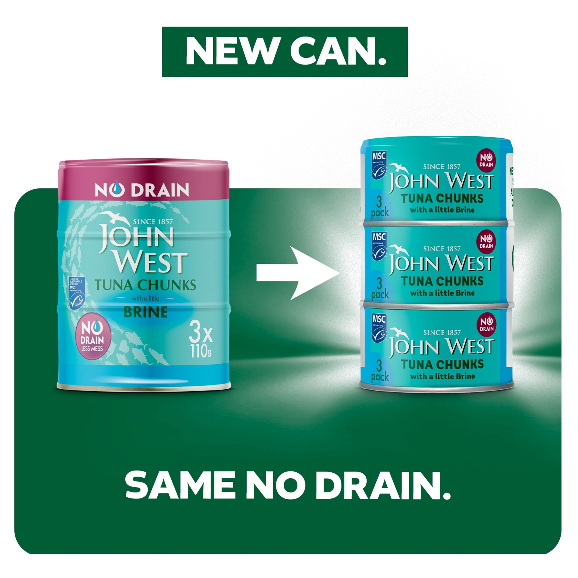John West No Drain Tuna Chunks with a Little Brine MSC 3x100g, Imported from Britain