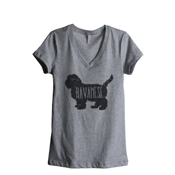 Thread Tank Havanese Dog Silhouette Women's Relaxed V-Neck T-Shirt Tee Heather Grey Small