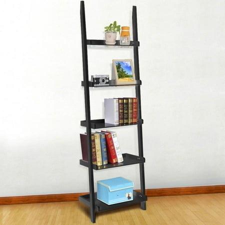 Yaheetech Living Room Black Wooden 70 Inch 5 Tier Leaning ...