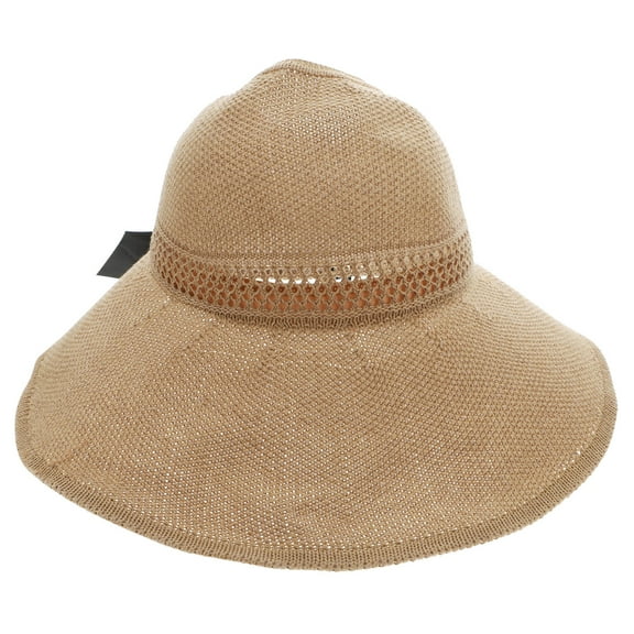 LULULION Khaki Straw Woven Sun Protection Hat with Wide Brim and Bowknot for Outdoor Decoration