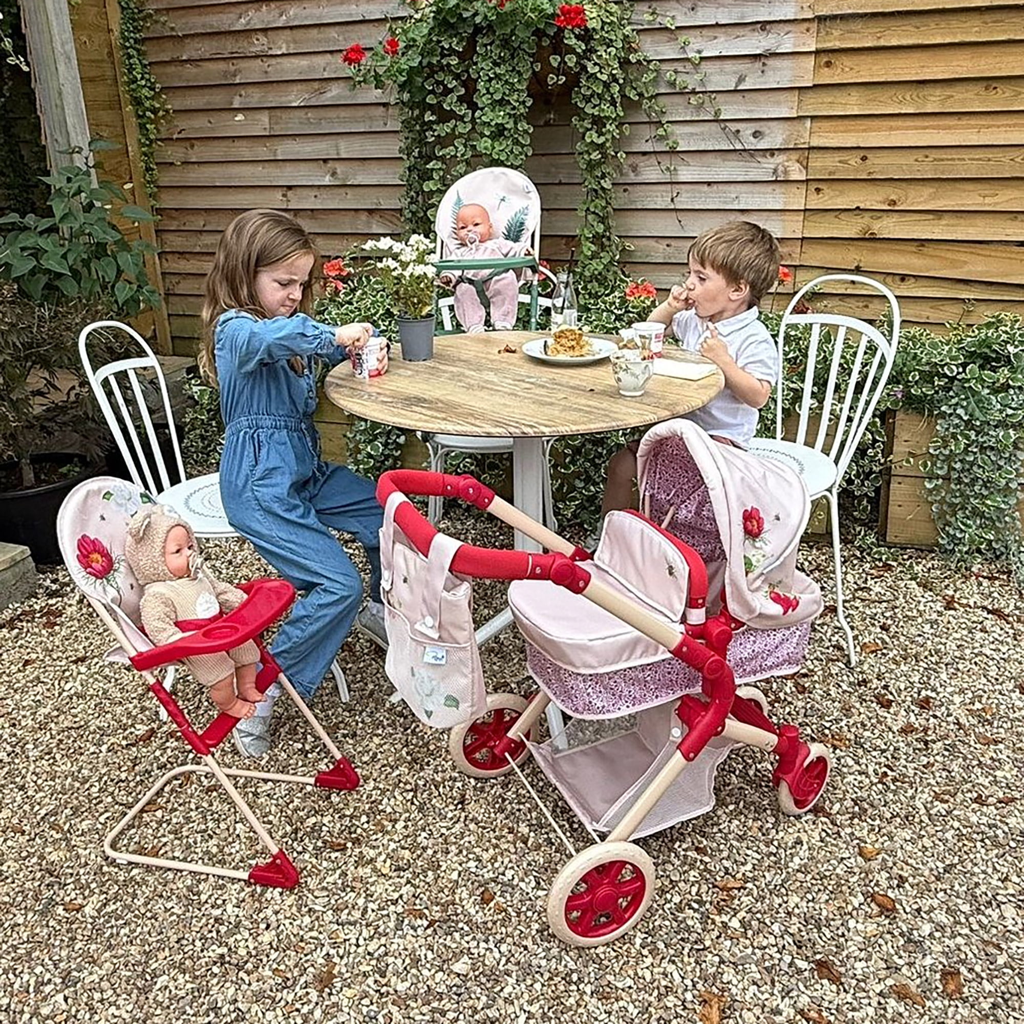 Roma Prams: RHS Doll Highchair - Fern - Cream & Green, Feeding Tray, Fabric Seat, Accessory For Dolls Up To 16.5", Easy Storage, Roleplay Toy Kids 3+