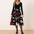 thumbnail image 2 of Valentine Dress for Women Long Sleeve V-Neck Cocktail Dresses with Belt Love Heart Printing A-Line Dress Watermelon Red M, 2 of 4
