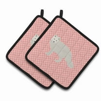 Caroline's Treasures White Arctic Fox Pink Check Pair of Pot Holders