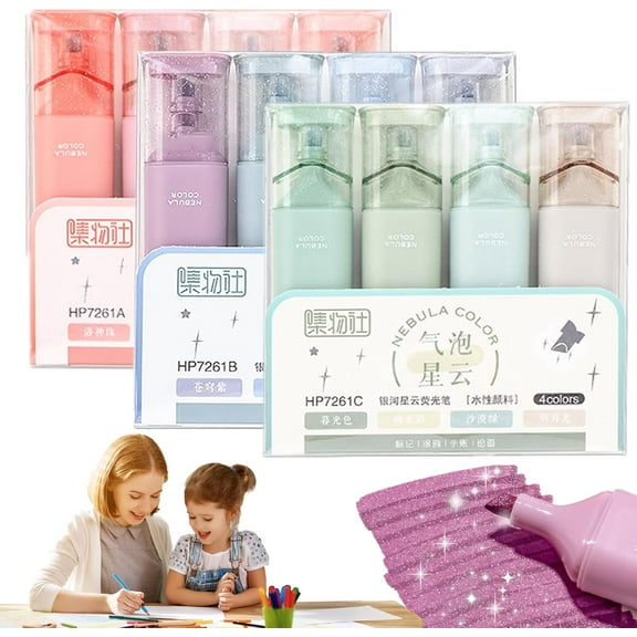 Monebena Nebula Color Glitter Highlighter, Glitter Highlighter Pen, Glitter Highlighters Markers, Nebula Glitter Highlighters, for Sparkling Note Taking Diary (3Pcs)