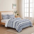 thumbnail image 5 of Queen Quilt Set 90''x96'', Blue Boho Stripes Lightweight Bedspread Coverlet Set with 2 Pillow Shams, Minimalist Geometric Tribal Ethnic Breathable All Season Quilt Bedding for Bedroom/Guest Room, 5 of 9