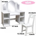 thumbnail image 2 of Princess Vanity Table and Chair Set for Girls with Tri-Folding Mirror, Touch Light Vanity Desk with 4 Storage Shelves & High Back Chair, Convertible to Writing Desk,Gift for Girls ﻿, 2 of 6