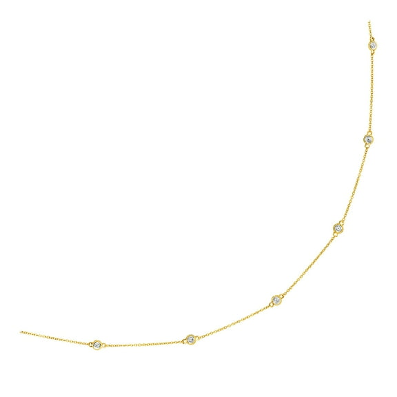 14k Yellow Gold Station Necklace with Round Diamonds 18 in