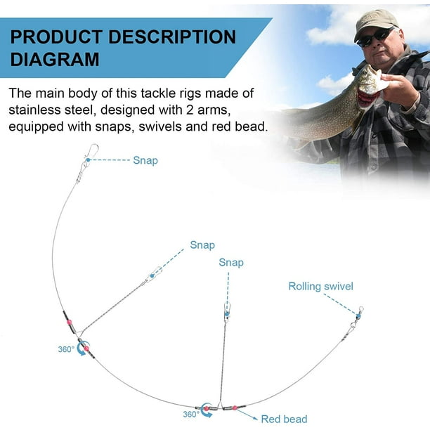 Tackle Rigs Fishing Leaders Stainless Steel Wire Trace Leader 2 Arm Fishing  Rigs with Swivels Snap Connect Beads Fishing Line Tackle Fishing Kits for  Lures Bait Rig or Hooks 