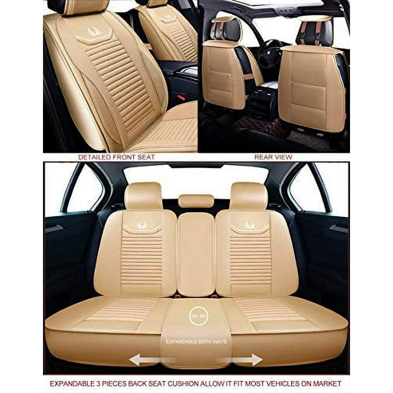 OASIS AUTO Leather&Fabric Car Seat Covers, Faux Leatherette Automotive  Vehicle Cushion Cover for Cars SUV Pick-up Truck Universal Fit Set Auto