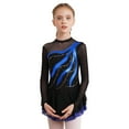 thumbnail image 3 of TiaoBug Girls Stylish Mesh Splice Rhinestone Figure Ice Skating Dress Long Sleeves Ballet Dance Tutu Dress Royal Blue 6, 3 of 7