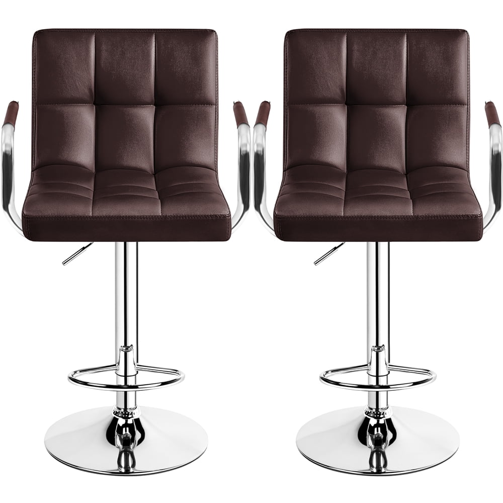 Yaheetech PU Leather Bar Stools with Armrests and Footrest, Set of 4, Brown
