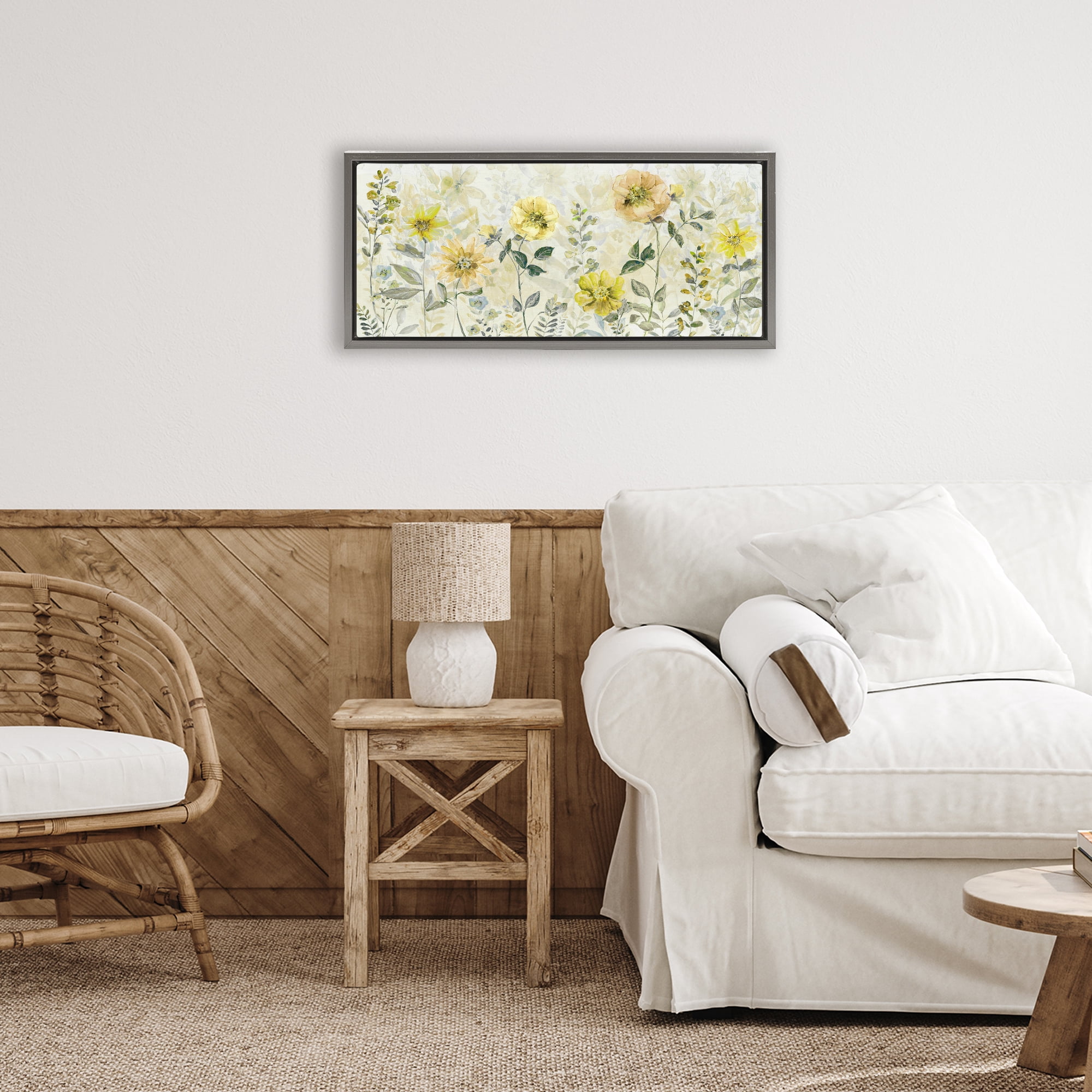 Stupell Industries Yellow Buttercup Garden Gray Framed Floater Canvas Wall Art, design by Sally Swatland