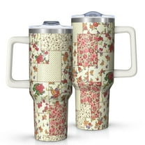 OBREWU Pioneer Flower Tumbler with Handle and Lid,Pioneer Flower 40oz Double Wall Vacuum Insulated Tumbler,Cups Gift for Women and Men