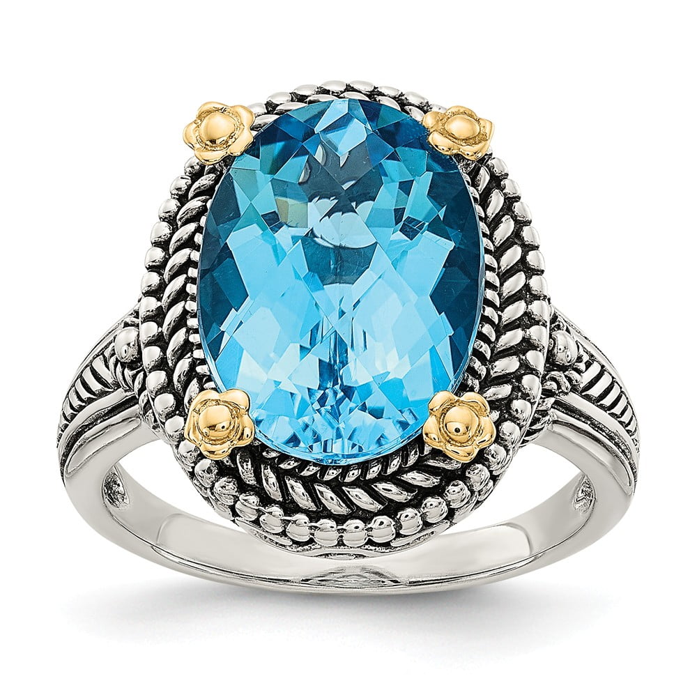 Sterling Silver Polished Prong set Antique finish With 14k 6.00Swiss Blue Topaz Ring by Jewelryweb