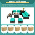 thumbnail image 4 of Topbuy 9 Pieces Outdoor Patio Furniture Set with 35-Inch Propane Fire Pit Table PE Wicker Sectional Sofa Set with Storage Box and Cushions Turquoise, 4 of 10