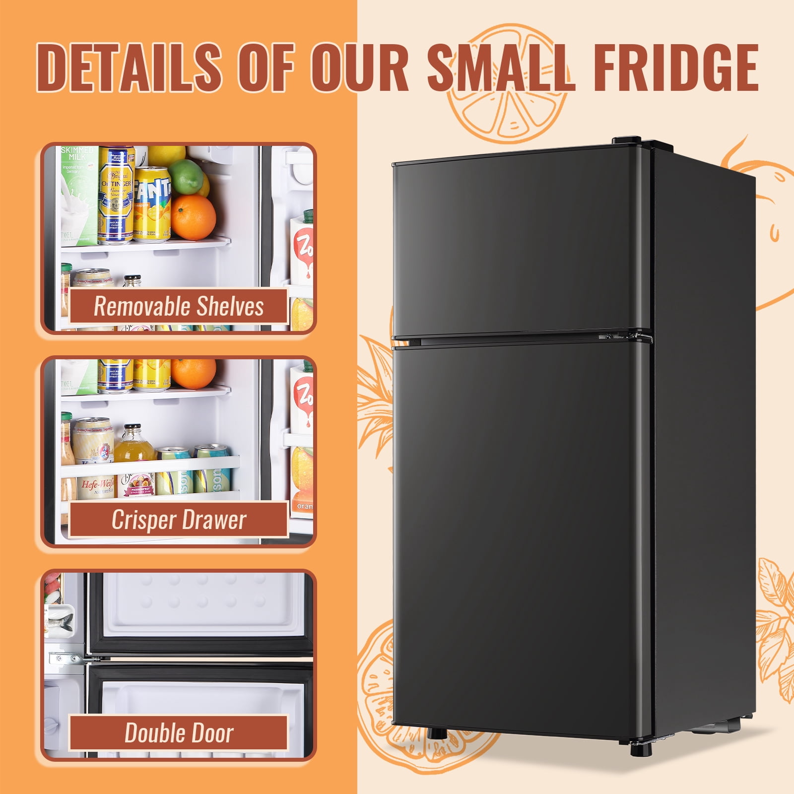 2.4 Cu.Ft Mini Fridge Small Refrigerator with Freezer 2 Removable