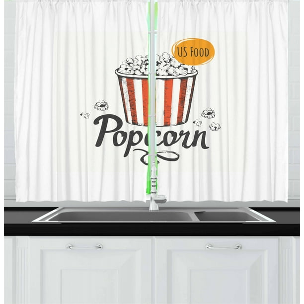 Movie Theater Curtains 2 Panels Set Sketch Design Cinema Snack Us Fast Food Pop Corn Art