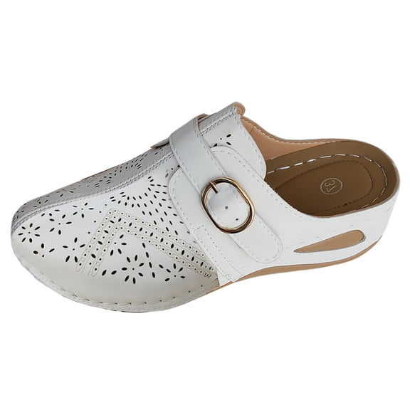 YLYL Backless Mules for Women with Adjustable Hook Loop Wedge Heel Arch Support Comfort Slip on Shoes